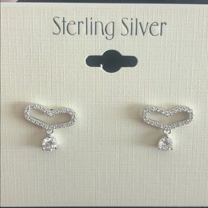 Dainty Cubic Zirconia Sterling Silver Heart Earrin